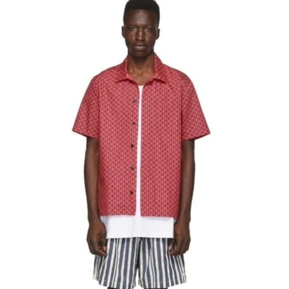 Solid & Striped Mens Red Purple Squiggle The Cabana Short Sleeve Button Shirt S